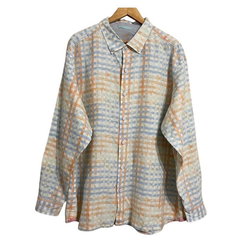 Tommy Bahama Linen Relax Pastel‎ check Shirt XXL